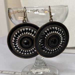 Large black disc earrings with sparkly black rhinestones